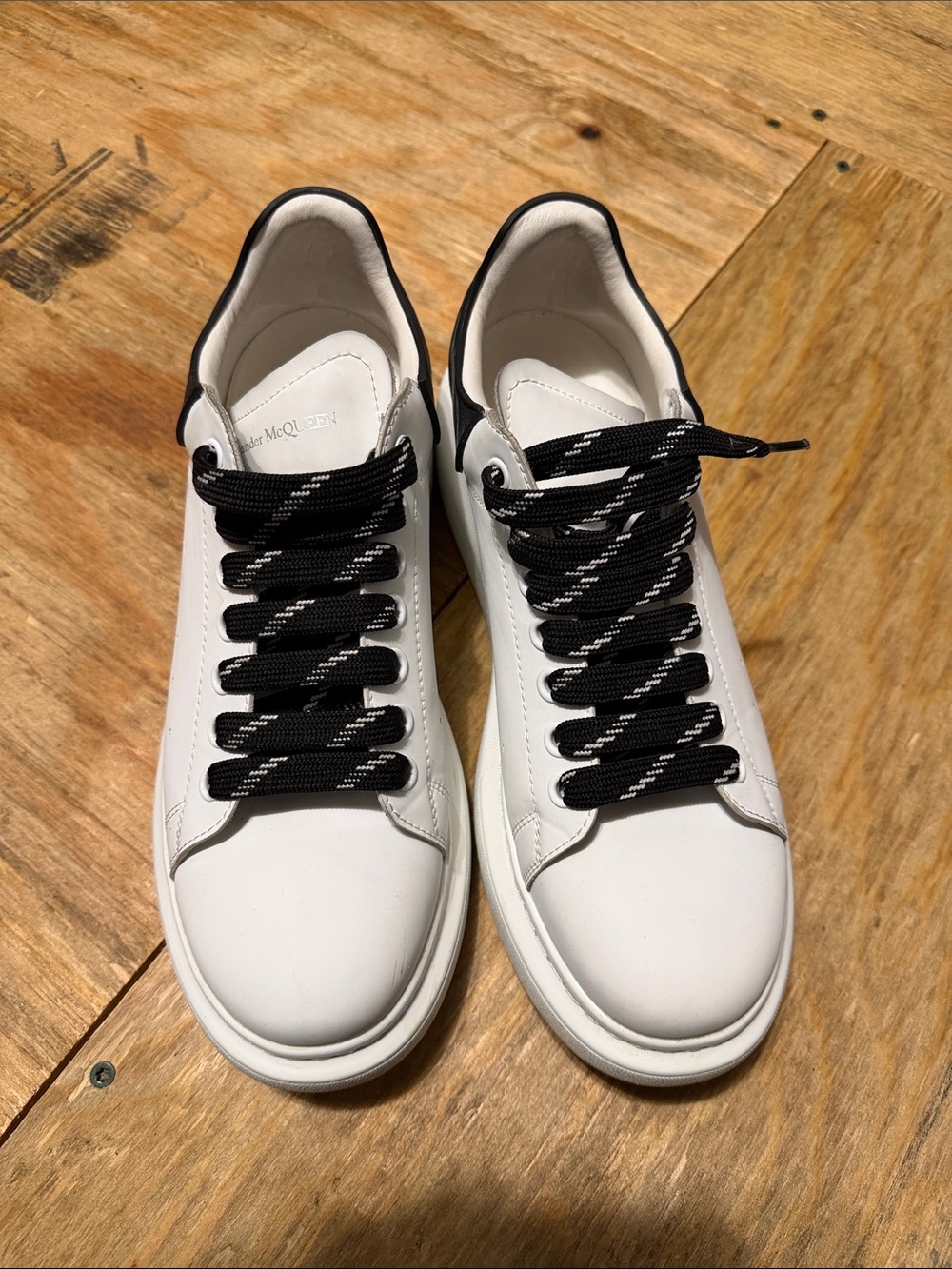 Alexander McQueen White Leather Sneakers with Black Laces and Heel